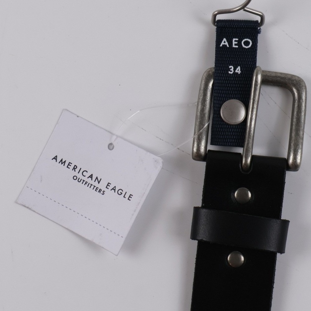 American Eagle Leather Roller Buckle Belt Black Solid 34 Leather NWT